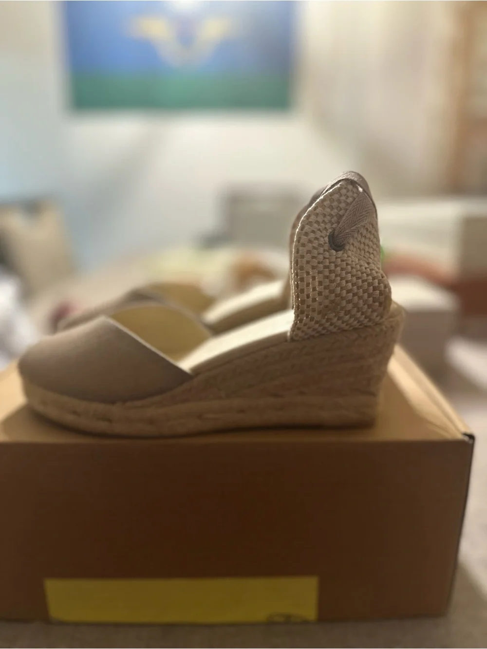 Soludos Natural Beige Espadrille Wedge with Ankle Tie